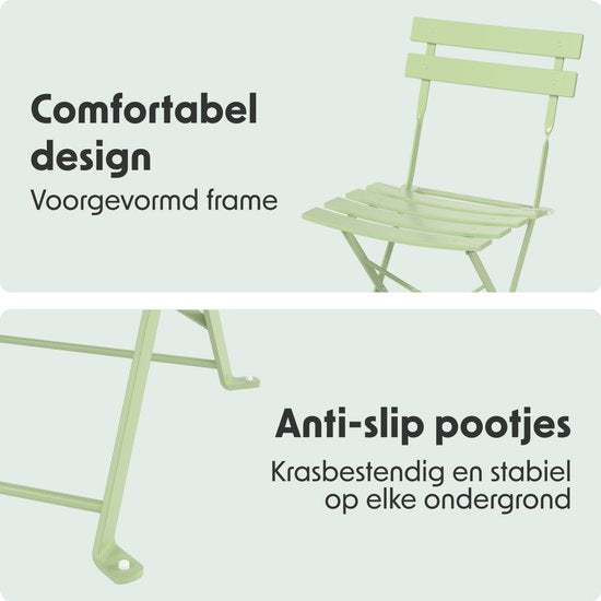 LifeGoods Bistroset - Staal - 3-delig - Tuinset - Inklapbaar - Balkonset met Tafel - Weerbestendig - Mintgroen
