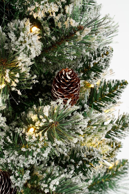 Black Box Trees Vandans Kunstkerstboom met Verlichting - Kerstboom H90 x Ø48 cm - Kunstboom in Pot met Besneeuwde Takken - Groen