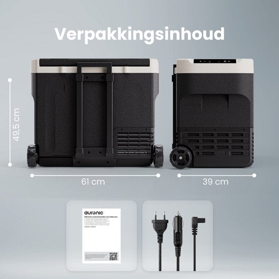 Auronic Elektrische Koelbox - Compressor - 40L - 12V en 240 volt - Camping Koelkast - Frigobox Auto - Met Wielen en Hendel - Zwart