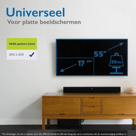 Philips TV Beugel SQM3221/00 - Vast TV Muurbeugel voor TV's tot 42 Inch en 25 KG - VESA-Maat tot 200x200 mm