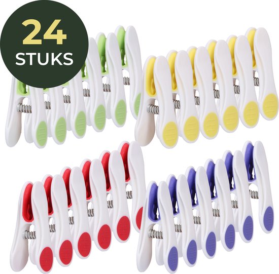 Gandria Wasknijpers 24 Stuks - Kunststof Wasknijpers - Set van 24 Plastic Knijpers - Wasrek Knijpers 10 Kg - 4 Kleuren