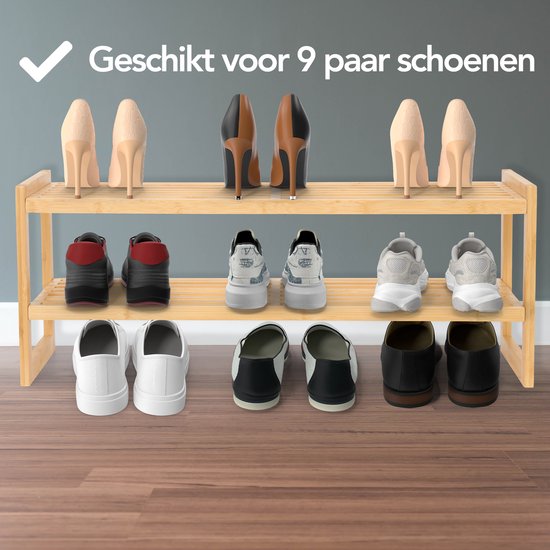 Brixy Schoenenrek - 2 Lagen - Bamboe Schoenenrek - Schoenenkast - Voor 9 Paar Schoenen - Hout