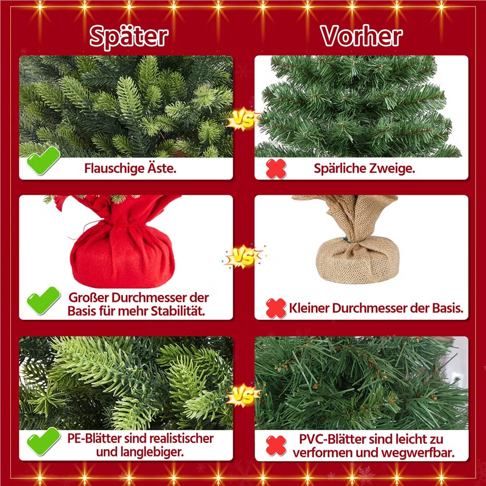 Yaheetech Kunstkerstboom Mini – 61 cm – Voorzien Van 62 Takken En Zware Betonnen Voet En Decoratieve Rode Stoffen Hoes – Voor Tafel En Vensterbank – Groen Polyethyleen En Metaal – 58 x 58 x 61 cm