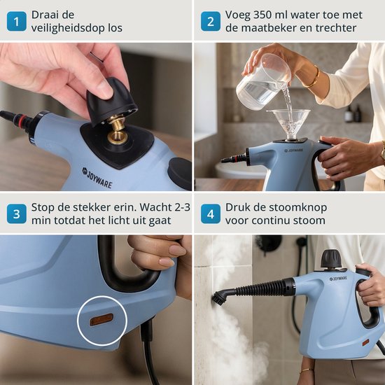 Joyware® 18-in-1 Stoomreiniger S2 – Handstoomreiniger met Steam Lock – Tapijtreiniger & Vlekkenreiniger voor Bank, Badkamer & Bekleding – Steam Cleaner – 1050W – 450ML