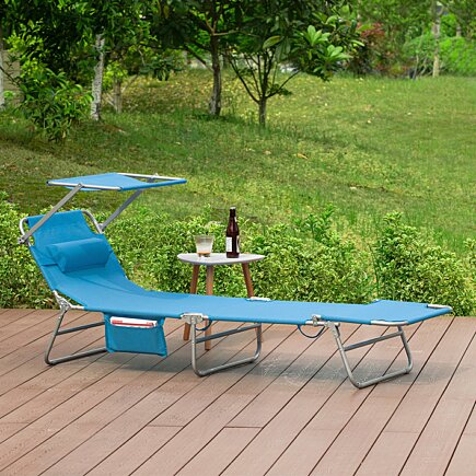 SoBuy Ligbed set van 2 - Afneembaar Kussen - Verstelbaar Zonnedak - Blauw