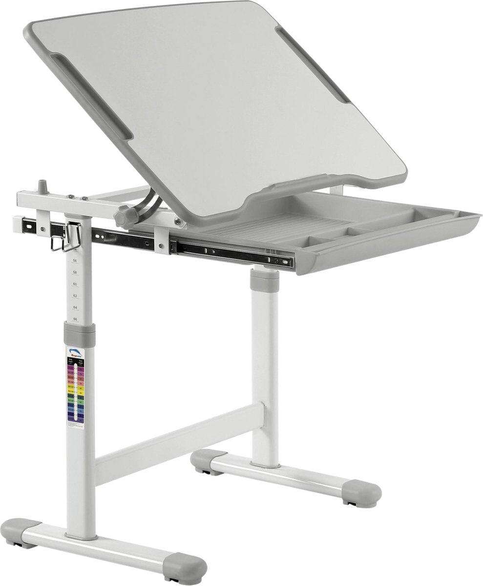 VDD Gaming Kinderbureau met Bureaustoel Hoogte Verstelbaar Grijs/Wit – Kantelbaar Blad – 66 x 47 x 54–76 cm