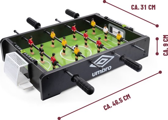 Umbro Tafelvoetbal - Tafelmodel - met 12 Spelers - Incl. 2 Mini Voetballen - Tafelvoetbalspel - Zwart