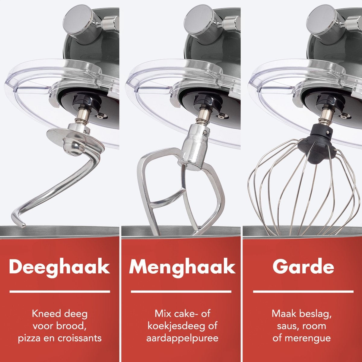 KitchenBrothers Keukenmachine - Keukenrobot - 6L Mengkom - 1800W - Aluminium - Antraciet