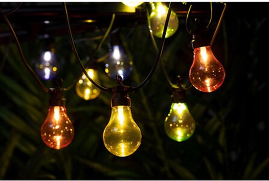 Atmosphera Solar tuin feestlampjes lichtsnoer - gekleurd - kunststof - 490 cm - buiten - Led licht - tuinverlichting op zonne-energie