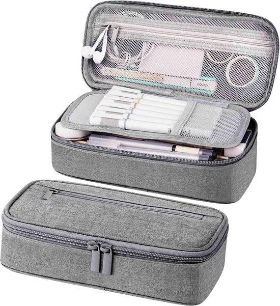 Diydash Etui - Pennenzak - Pennenetui - Schooletui - Grote Etui - Schoolspullen - Trousse Scolaire - Voor meisjes, jongens en volwassenen - Grijs