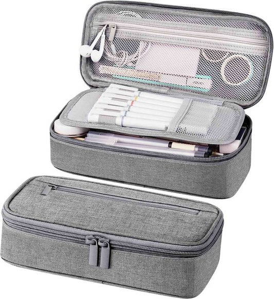 Diydash Etui - Pennenzak - Pennenetui - Schooletui - Grote Etui - Schoolspullen - Trousse Scolaire - Voor meisjes, jongens en volwassenen - Grijs