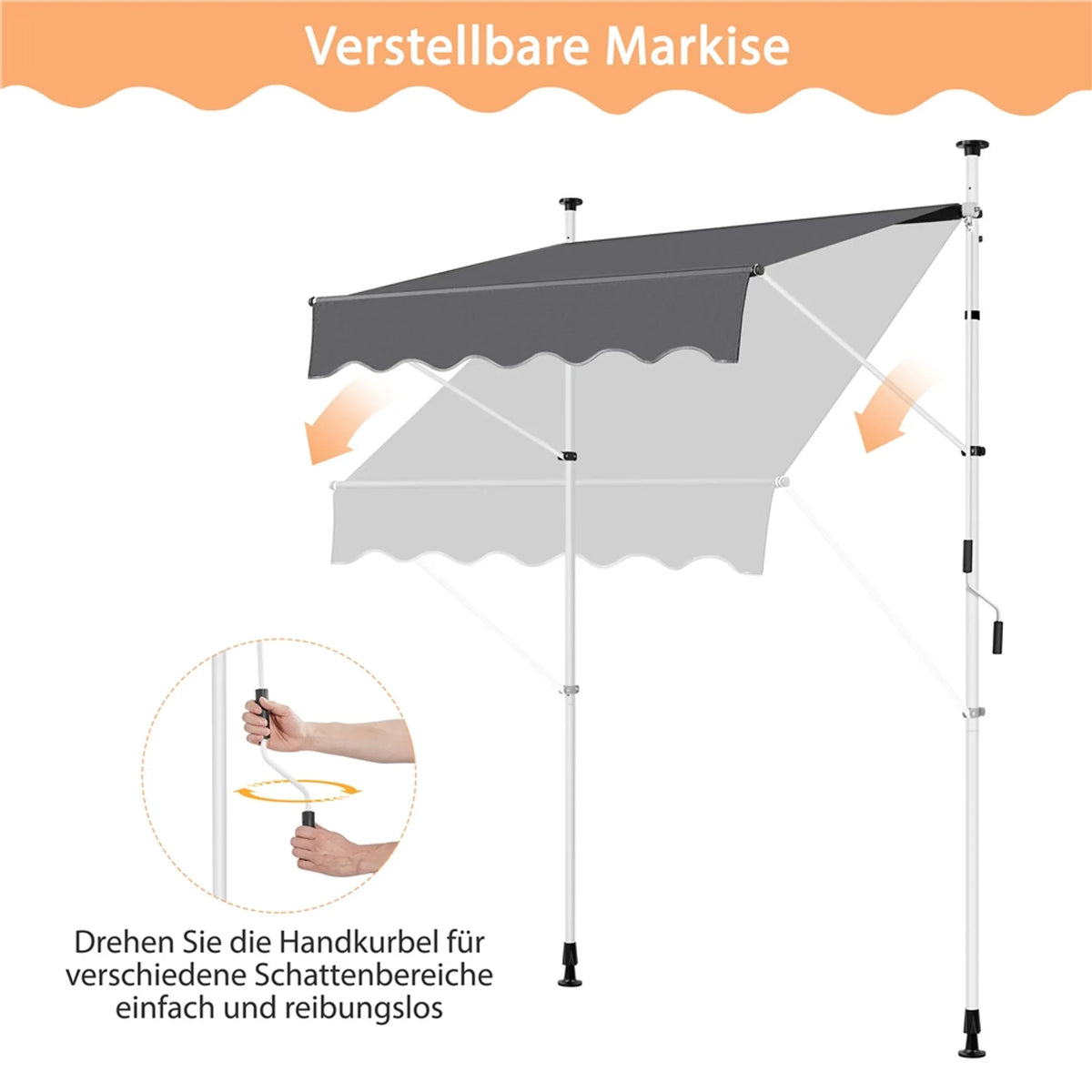 Yaheetech Klemzonnescherm Met Handslinger – Voorzien Van In Hoogte Verstelbare Telescopische Stangen En Waterafstotend Doek En Beschermvoetjes – Voor Balkon En Terras – Donkergrijs Polyester En Metaal – 150 x 180 x 210-300 cm
