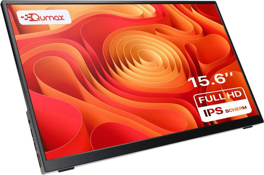 Qumax Portable Monitor – 15.6 inch Draagbare monitor – Full HD – HDMI & USB-C – Inclusief Hoes & Standaard – Multifunctioneel – Ingebouwde Speakers