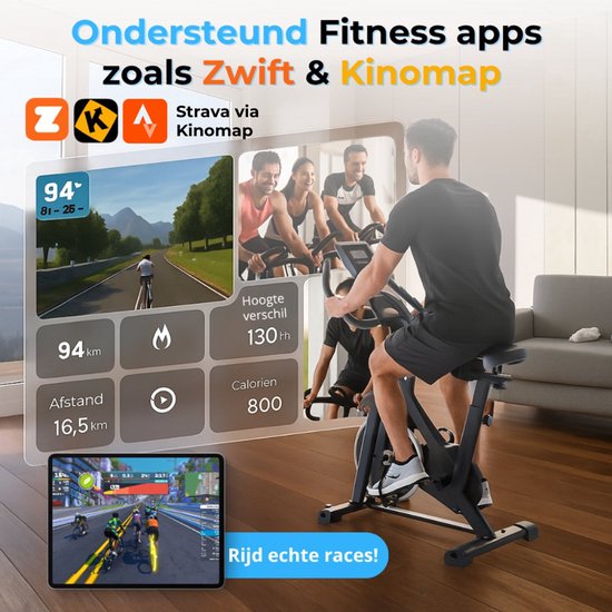 Hometrainer - Fitness Fiets - Spinningfiets - 8KG Vliegwiel - Hartslagmeter - Incl App - Extreem stil