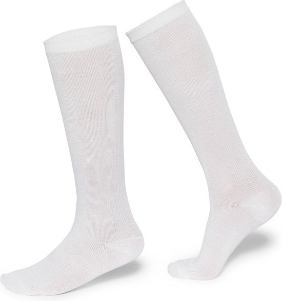 MYCARE+ Compressiesokken - Sport Compressie Kousen - Bloedcirculatie - Pijnpreventie - Ondersteunend - Duopack - Wit - Maat 41-46 - 2 Paar