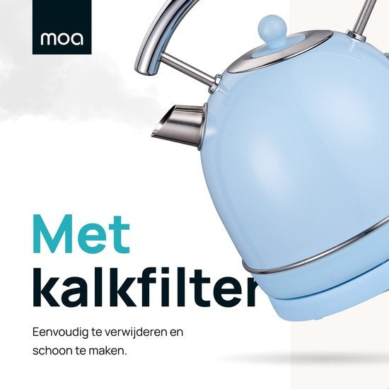 MOA Waterkoker Retro - 1.8L - RVS - BPA vrij - 2200W - 21.30x21.40x28.60 cm - Pastel blauw