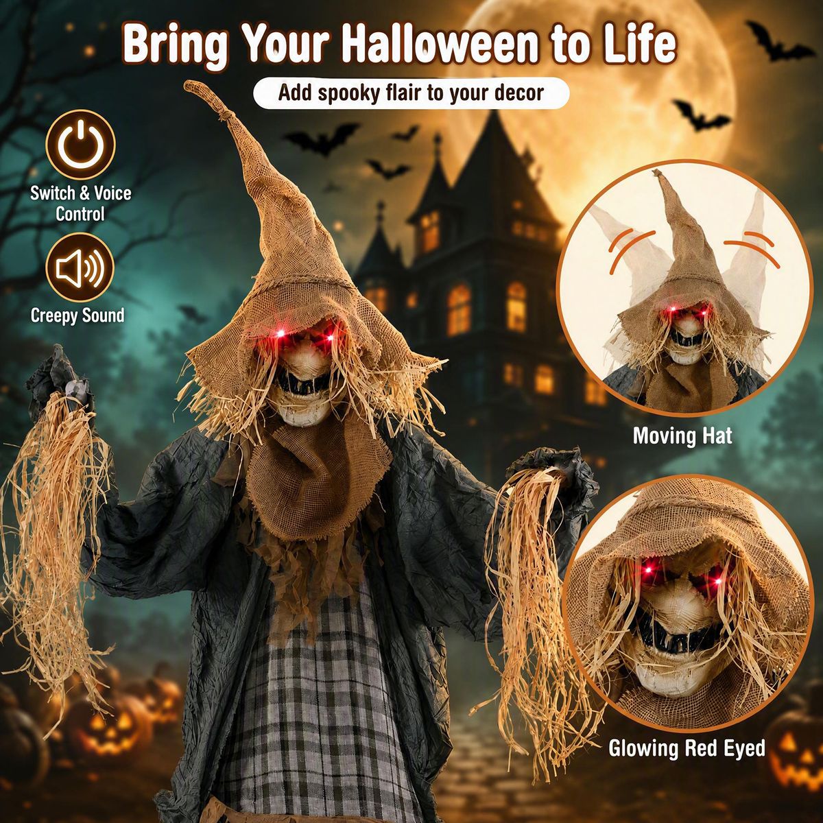 Coast Halloween vogelverschrikker - geanimeerd - geluidsgeactiveerd - lichtgevende ogen - 213 cm