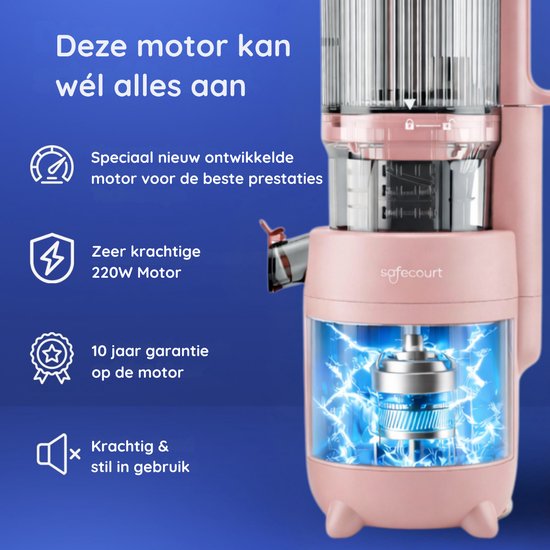 Safecourt Kitchen Slow Juicer - krachtige motor [Pre-cutter & Cold-press technologie] - eenvoudige reiniging - BPA-vrij - sapcentrifuge Roze