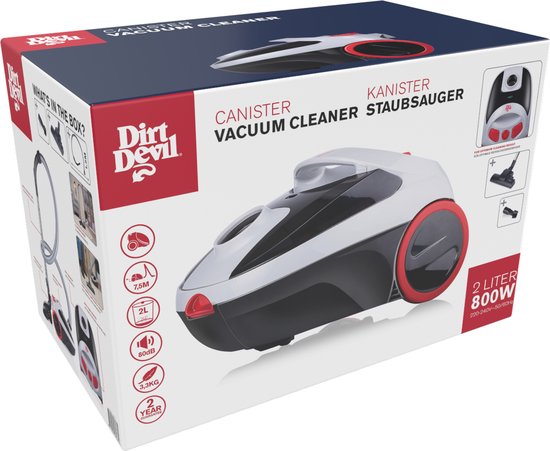 Dirt Devil Stofzuiger met Zak DD2001 - HEPA 10 Filter - 2 Opzetstukken - 800W - Grijs/ Rood