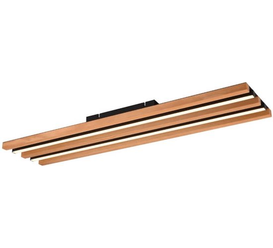 Trio - Fontana - LED Plafonnière - 80 x 20 x 6 cm - 27W - 3-Staps Dimbaar & 3000K - Zwart/Hout