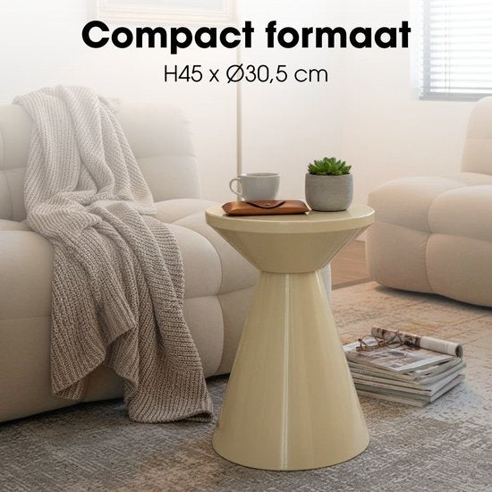 Mica Decorations Jim Bijzettafel - Bijzettafel Rond H45 x Ø31 cm - Ijzeren Tafeltje voor Woonkamer of Slaapkamer - Plantentafeltje - Nachtkastje Industrieel - Beige