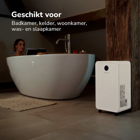 Bloomfold Luchtontvochtiger - 16L per Dag - Incl. Was-droog Functie - Geschikt voor Woonkamer, Slaapkamer, Kelder & Badkamer - Dehumidifier - Wit