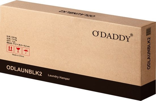O'DADDY® Wasmand 2 vakken – uitschuifbare wassorteerder met plank - 73 x 33 x 72 cm – metaal - zwart met bruin