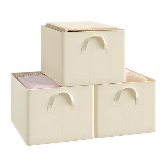 Woltu Opbergboxen Set - 3 Stuks - 42x26x32cm - Opvouwbaar - Crème