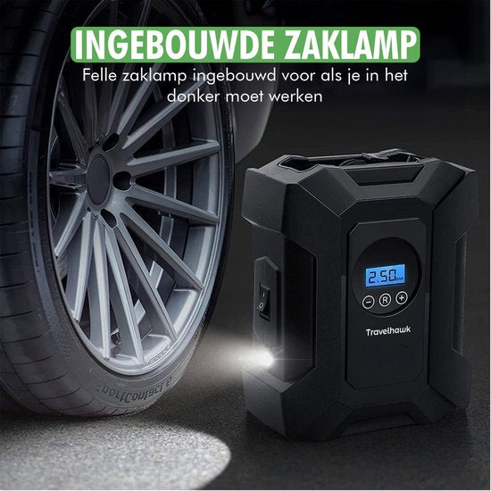 Travelhawk Compressor Bandenpomp – Elektrische Fietspomp - Luchtcompressor – Elektrische 12V - 30 L/Min – 100psi - Draagbaar - voor Auto, Fiets, motorfiets