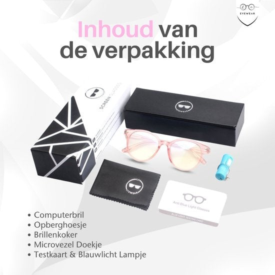 LC Eyewear Computerbril - Blauw Licht Bril - Blue Light Glasses - Beeldschermbril - Unisex - Transparant Roze