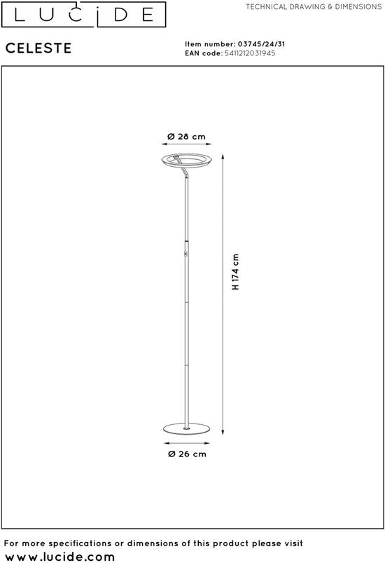 Lucide CELESTE - Vloerlamp - Ø 28 cm - LED Dimbaar - 1x21W 2700K - Wit