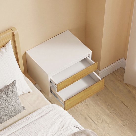 SoBuy FBT175-E-WN - Nachtkastje - Wit - 2 Laden - Push-to-Open - 40x29x25 cm | FBT175-E-WN