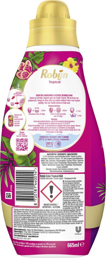 Robijn Klein & Krachtig Wasmiddel Color Tropical 19 Wasbeurten - 665 ml