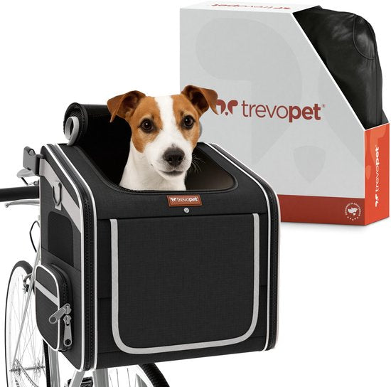 TrevoPet® Hondenfietsmand Voorop - 4-in-1 Fietsmand Hond, Draagtas, Rugzak & Autostoel - Geschikt voor Alle Fietsen - Voor Honden tot 8 kg - Zwart
