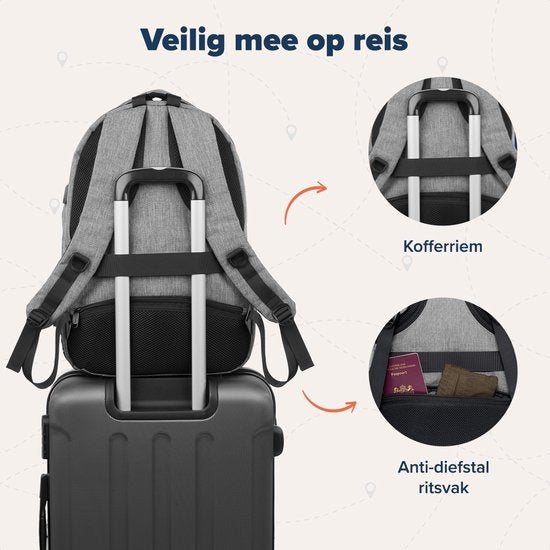 TRVLMORE Rugzak - 36L - 17 inch - Laptop Rugtas - Schooltas - Unisex - Spatwaterdicht Grijs