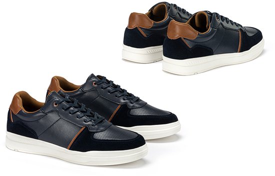 Milanoro - Stijlvolle lederen herensneakers - Navy - Maat 44