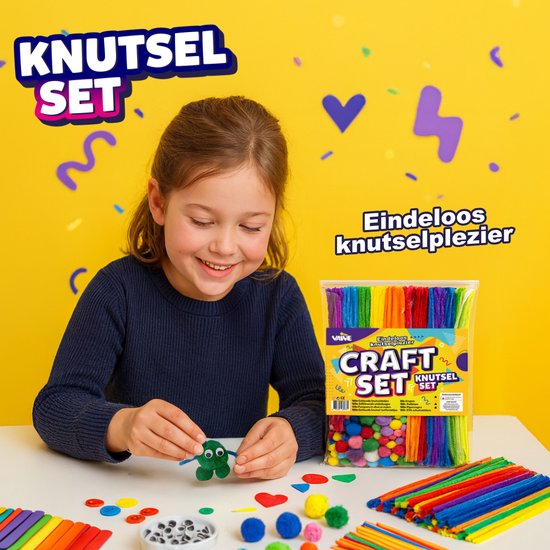 Vaive Knutselset 800-delig - Knutselen Meisjes & Jongens - Kralen, Veren, Pompons & Wiebeloogjes - Knutselkoffer - Knutselspullen - Knutselpakketten