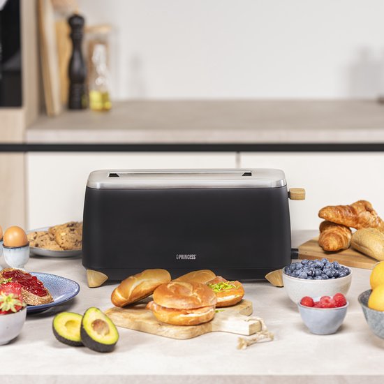 Princess 142361 Broodrooster Pure - 6 bruiningsstanden - 1000W - bamboe - zwart