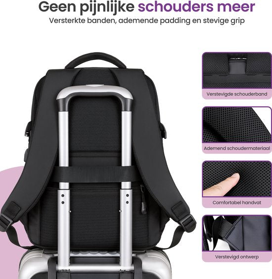 Gofun Rugzak – 35L – 15,6 inch – Waterafstotend & Anti-diefstal – USB-aansluiting – Rugtas – Schooltas – Laptoptas – Zwart