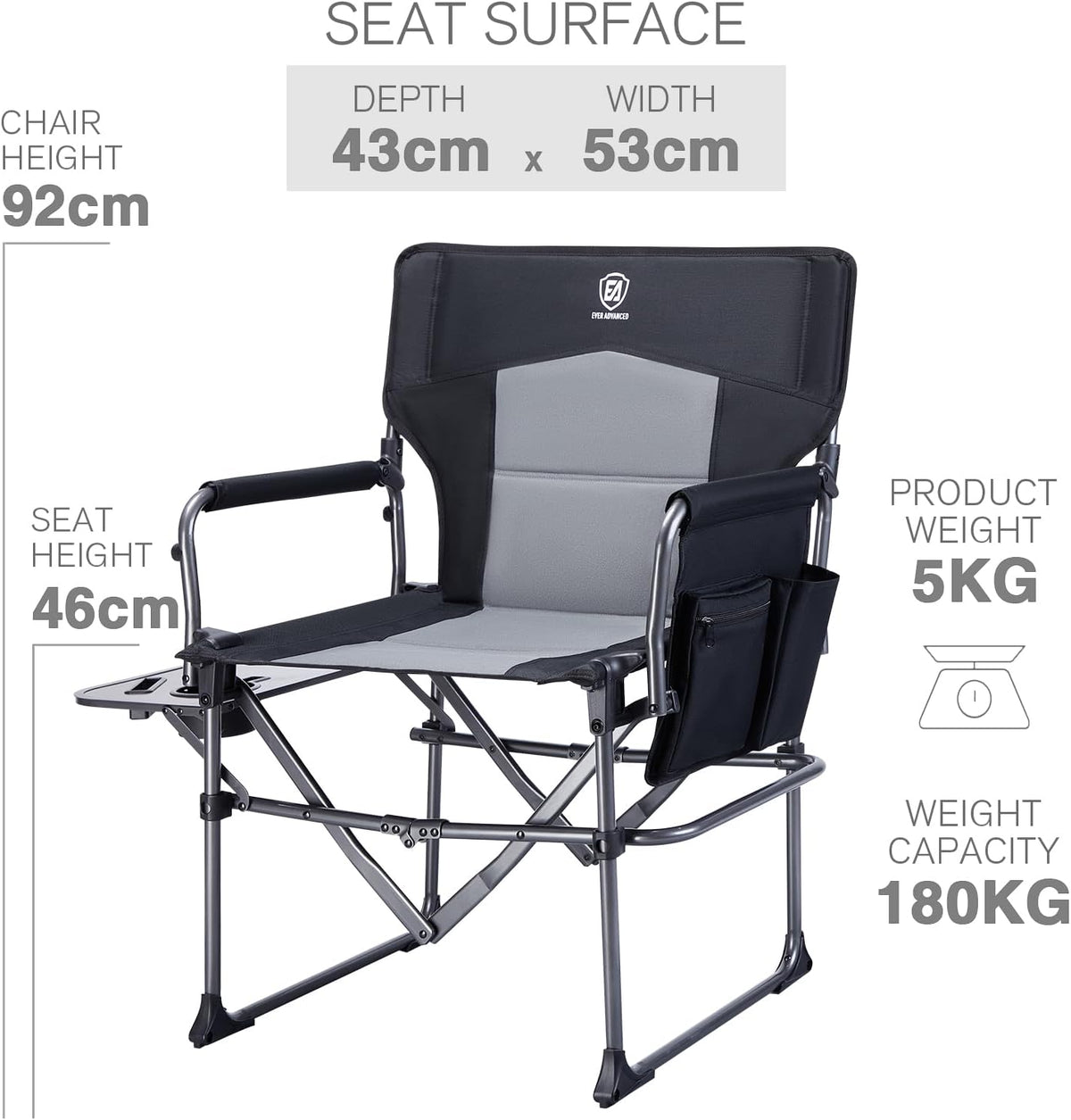 EVER ADVANCED regisseursstoel DC-1026 - zwart - 43 × 53 × 92 cm