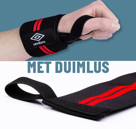 Umbro Polsbandages - 2 Stuks - Voor Fitness, Crossfit en Krachttraining - Rood/Zwart
