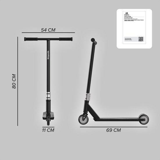 LifeGoods Stuntstep Pro X - T-Stang - HIC - Jongens/Meisjes - 110mm - 100KG - Zwart
