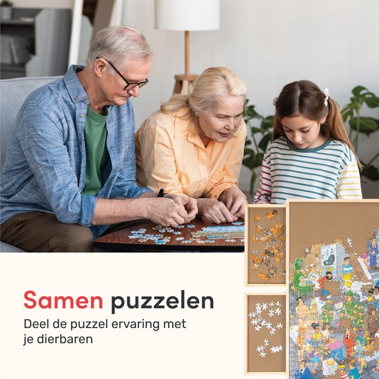 Draaibaar Puzzelbord met Opbergsysteem - 6 lades - 1500 stukjes - Houten - Puzzeltafel - Puzzelplank - Puzzelmap - Puzzelplaat - Incl. Bescherm cover - Puzzel - mat - Koffer - Sorteerbakjes