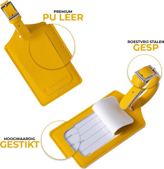 Bagagelabel Set – 2 Stuks – PU Leer – Geel – Kofferlabels voor Vakantie