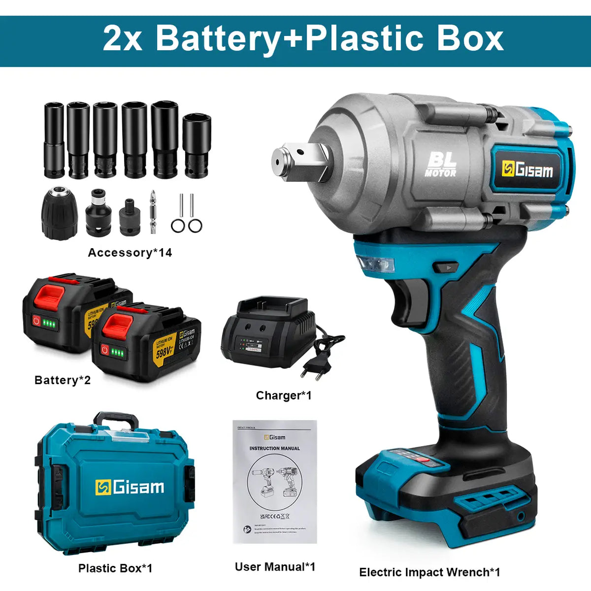 Gisam 2000Nm Slagmoersleutel Brushless Elektrisch - Krachtige Impact Wrench - 2000 Nm