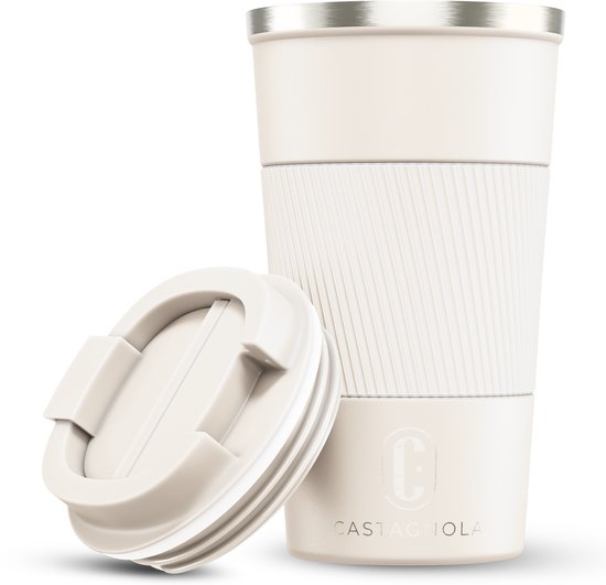 Castagnola Thermosbeker - Koffiebeker To Go - Travel Mug voor Koffie en Thee - Theebeker - 510 ML - RVS - Offwhite