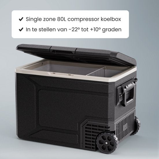 Auronic Elektrische Koelbox - Compressor - 80L - 12V en 240 volt - Camping Koelkast - Frigobox Auto - Met Wielen en Hendel - Zwart