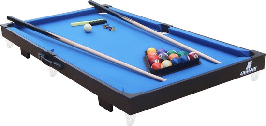 Cougar Pooltafel Mini Draagbaar Zwart/blauw – Handig handvat – Incl. ballen - 118x64x12cm