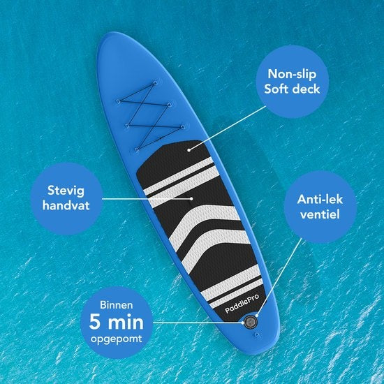 LifeGoods SUP Board - met Zitje - Opblaasbaar Paddle Board - Complete Set - Max. 135KG - 320x81cm - Blauw