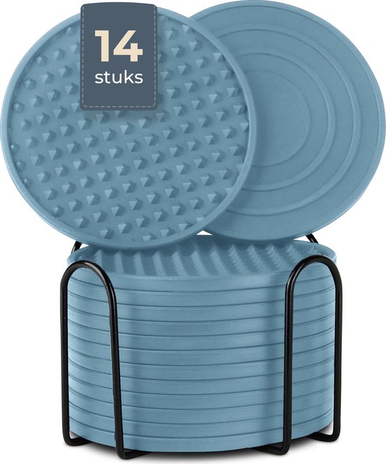 Castagnola Siliconen Onderzetters – Onderzetters voor Glazen – Design Onderzetters met Houder – Onderzettersset – Anti Slip - Set van 14 – Groen